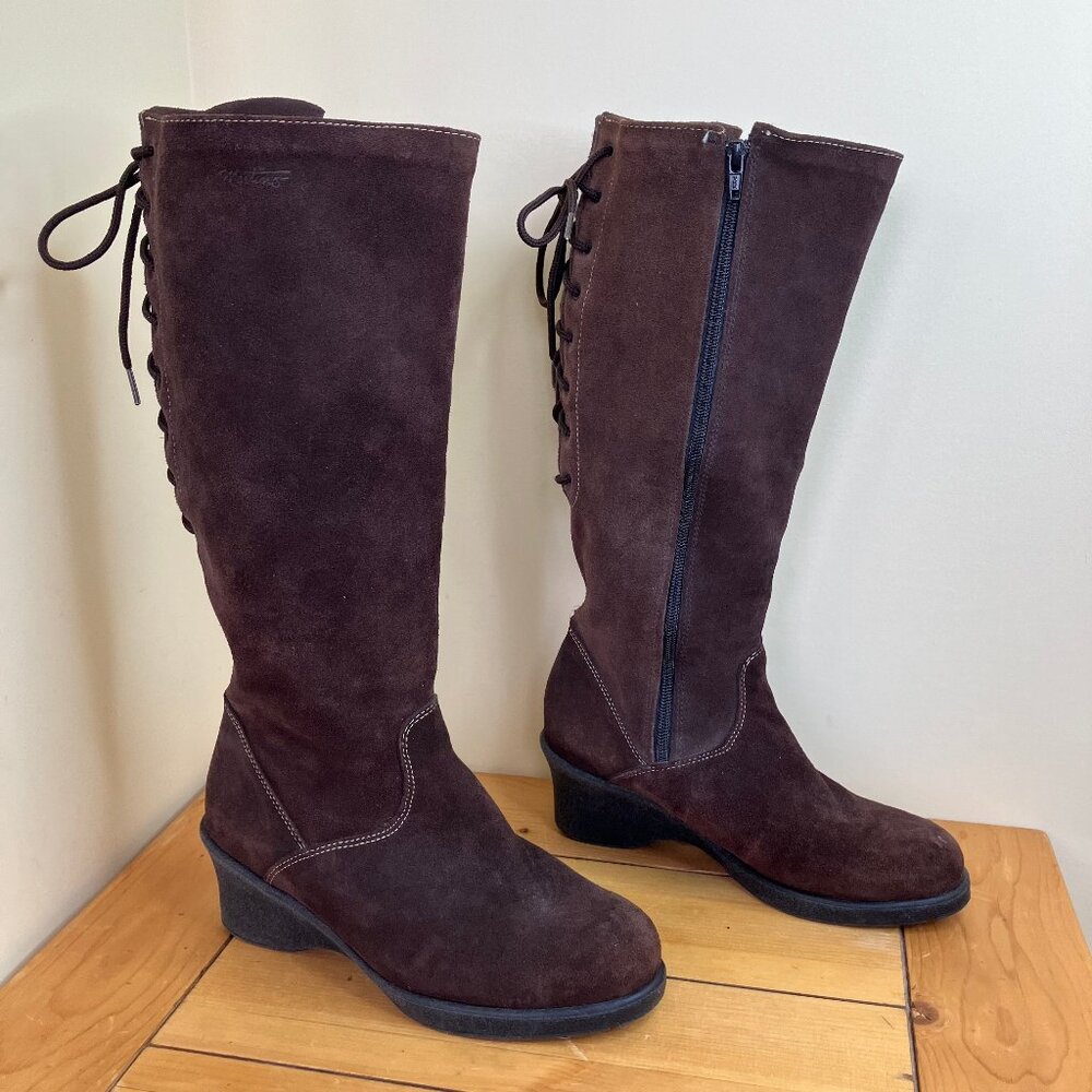 Martino Suede Winter Boots Wedge Heel Insulated Lace-Up Detail Women's US 8